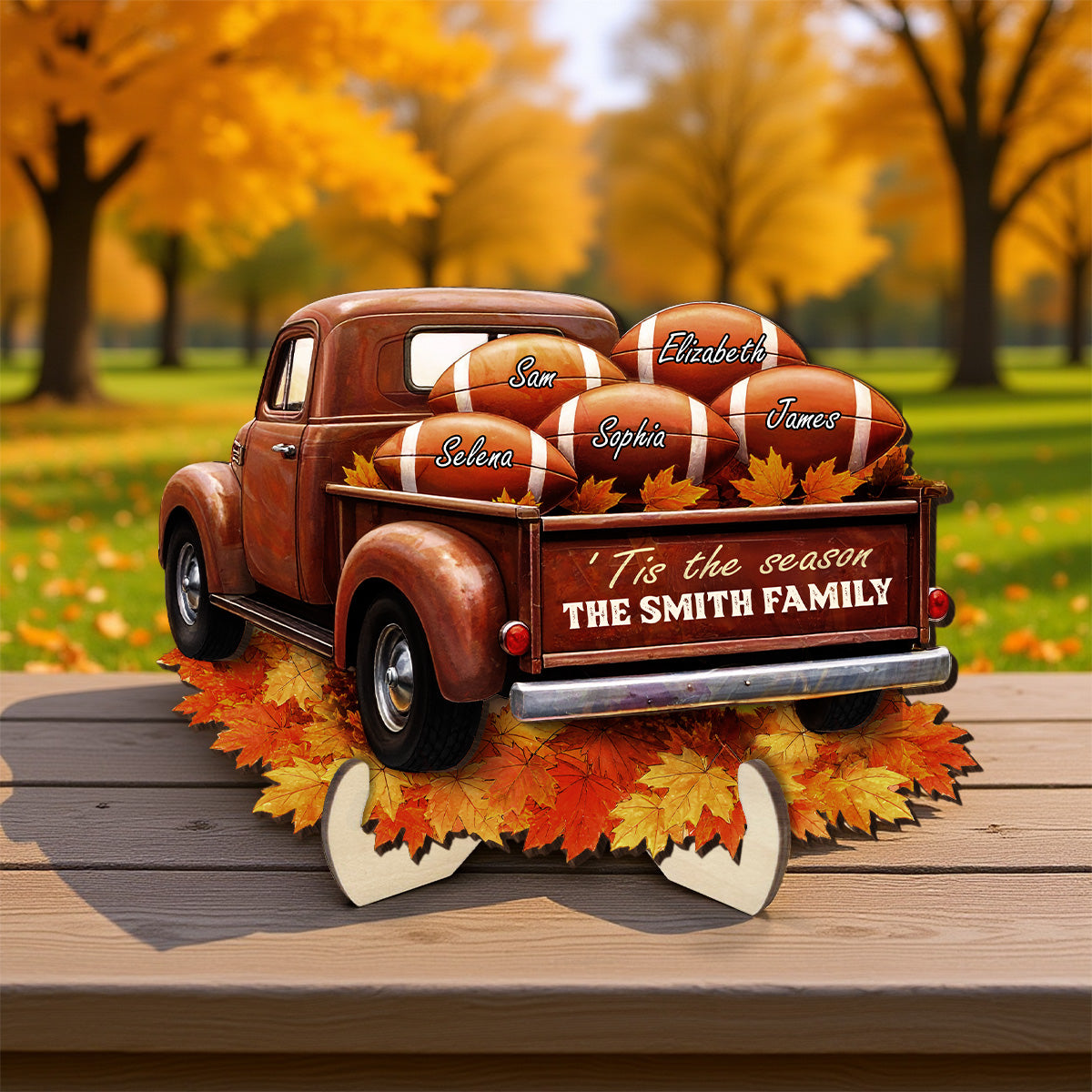 American Football Fall Vibe 'Tis The Season Family Personalized 2-Layer Wooden Plaque| Cozy Fall Home, Tier Tray, Table Decoration