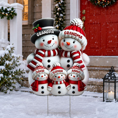 Christmas Cute Snowman Grandpa Grandma Grandkids - Personalized Yard Sign - Christmas Decor For Grandparents