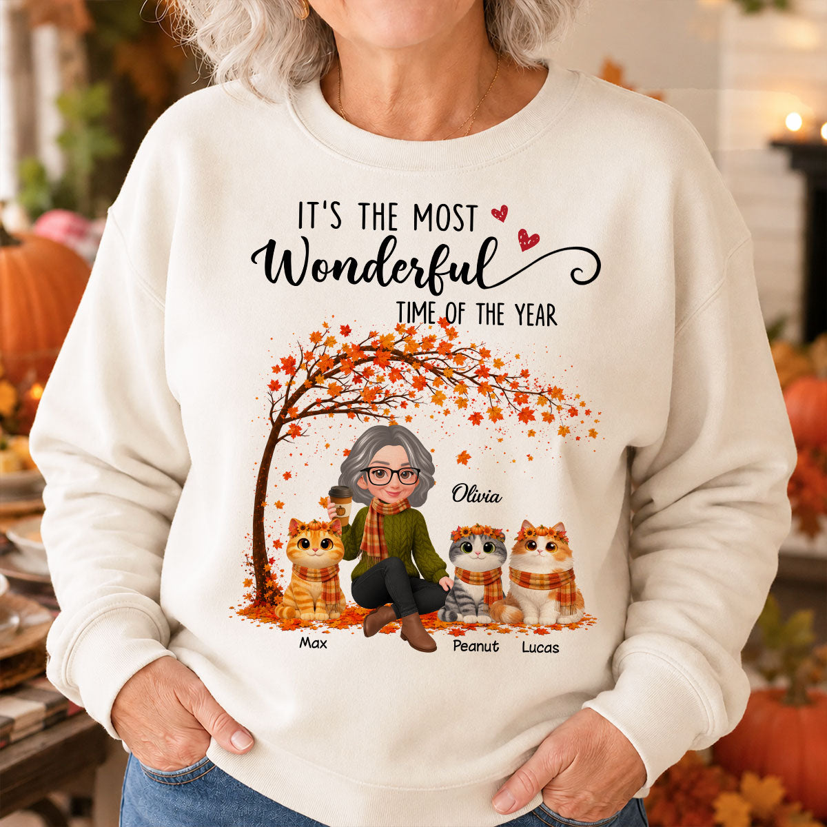 Most Wonderful Time of the Year Cute Cats - Personalized Shirt - Trendy Fall Tee for Cat Moms