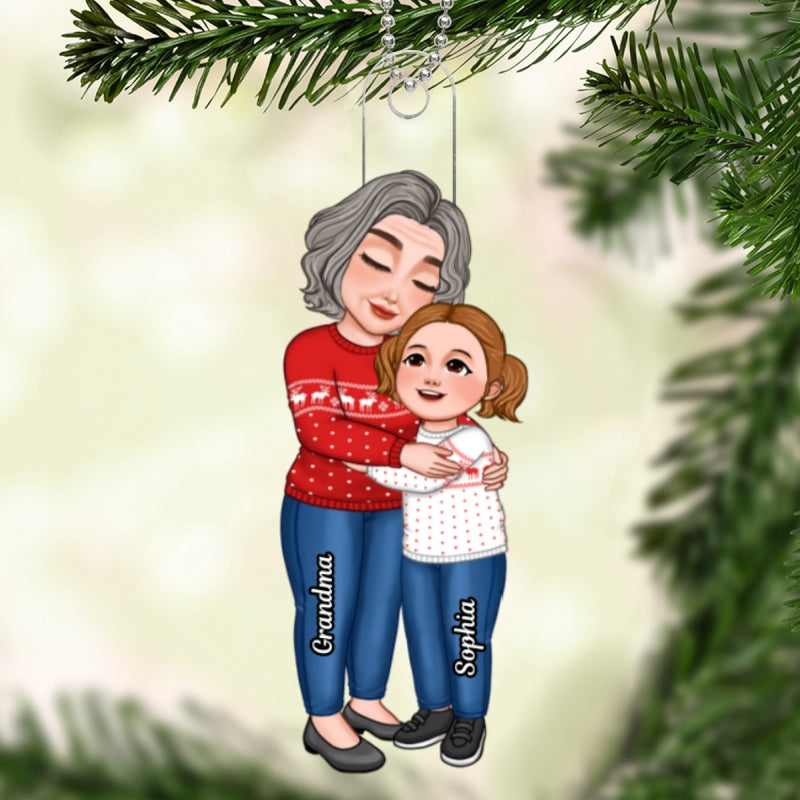 Grandma Grandkid Embracing Hugging Standing Christmas Gift Personalized Acrylic Ornament
