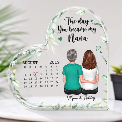 The Day You Became My Mom Grandma Daughter Mother‘s Day Gift Personalized Acrylic Heart Plaque