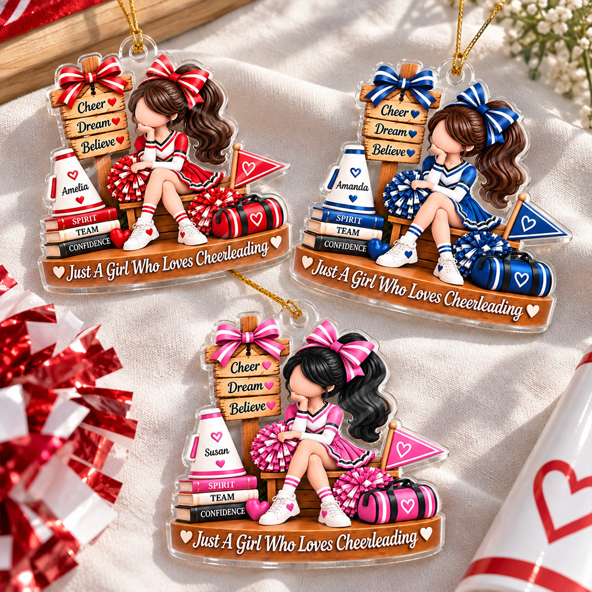 Just a Girl Who Loves Cheerleading - Personalized Acrylic Ornament - Christmas Gift for Daughter, Granddaughter