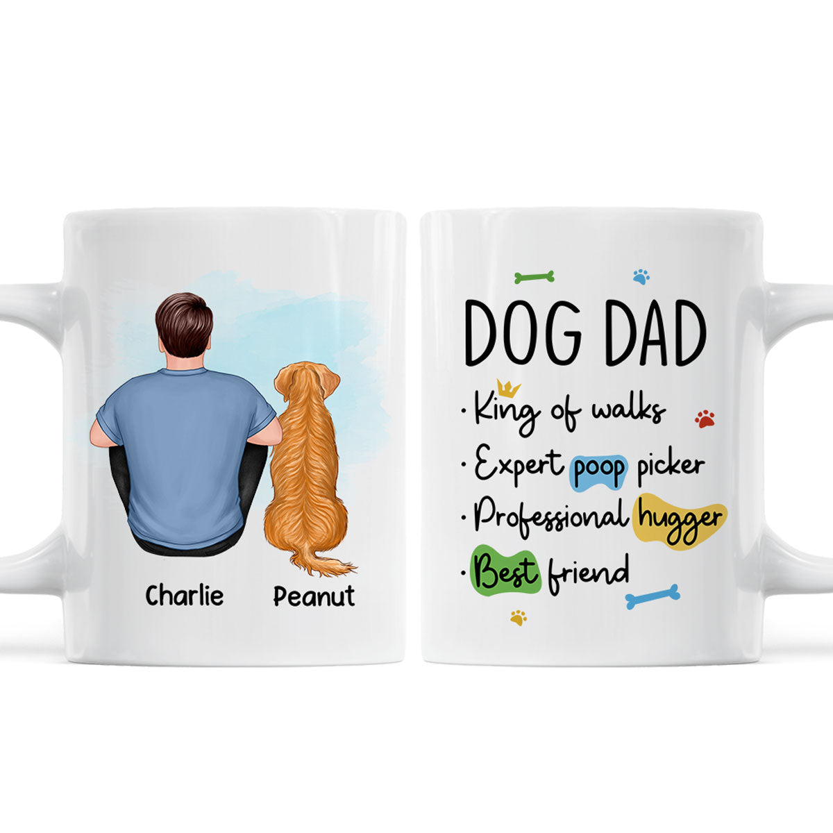 Dog Dad Back View Man & Sitting Dog Personalized Mug