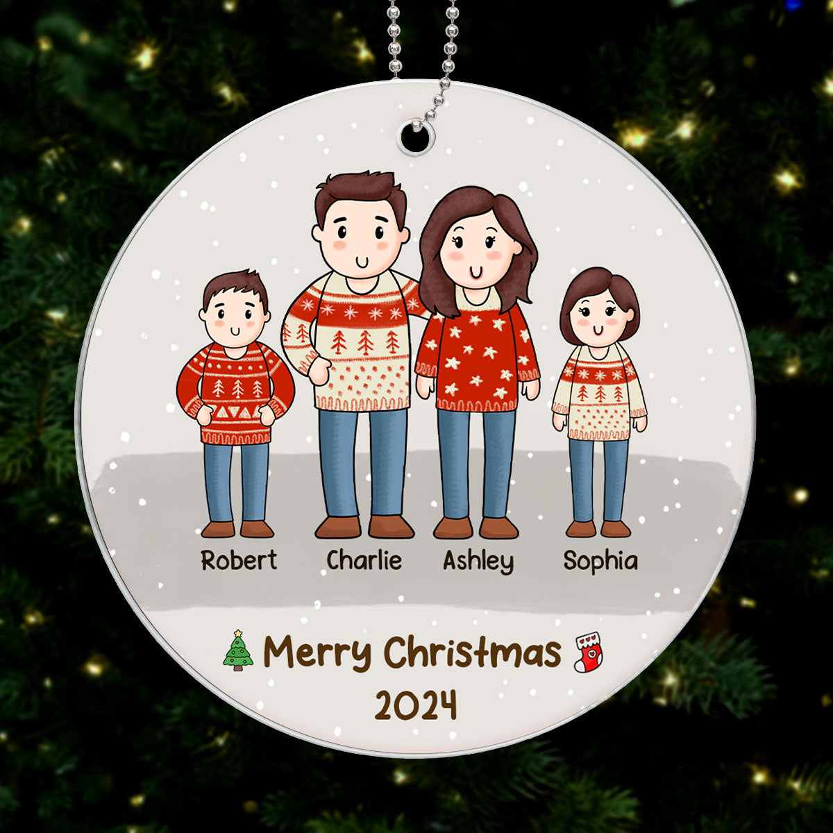 Comic Family Christmas Simple Background Personalized Acrylic Ornament