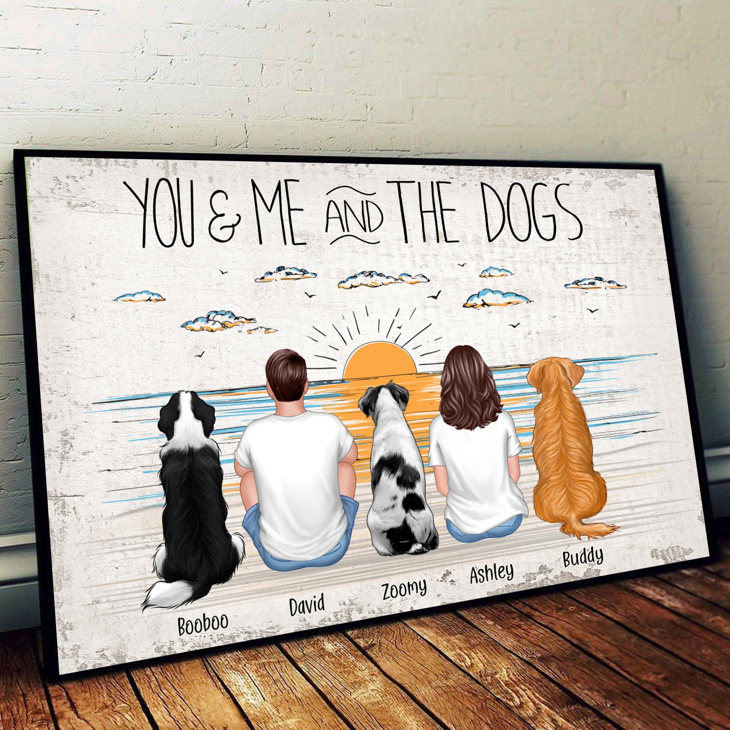 You Me And The Dogs Beach Outline Personalized Poster