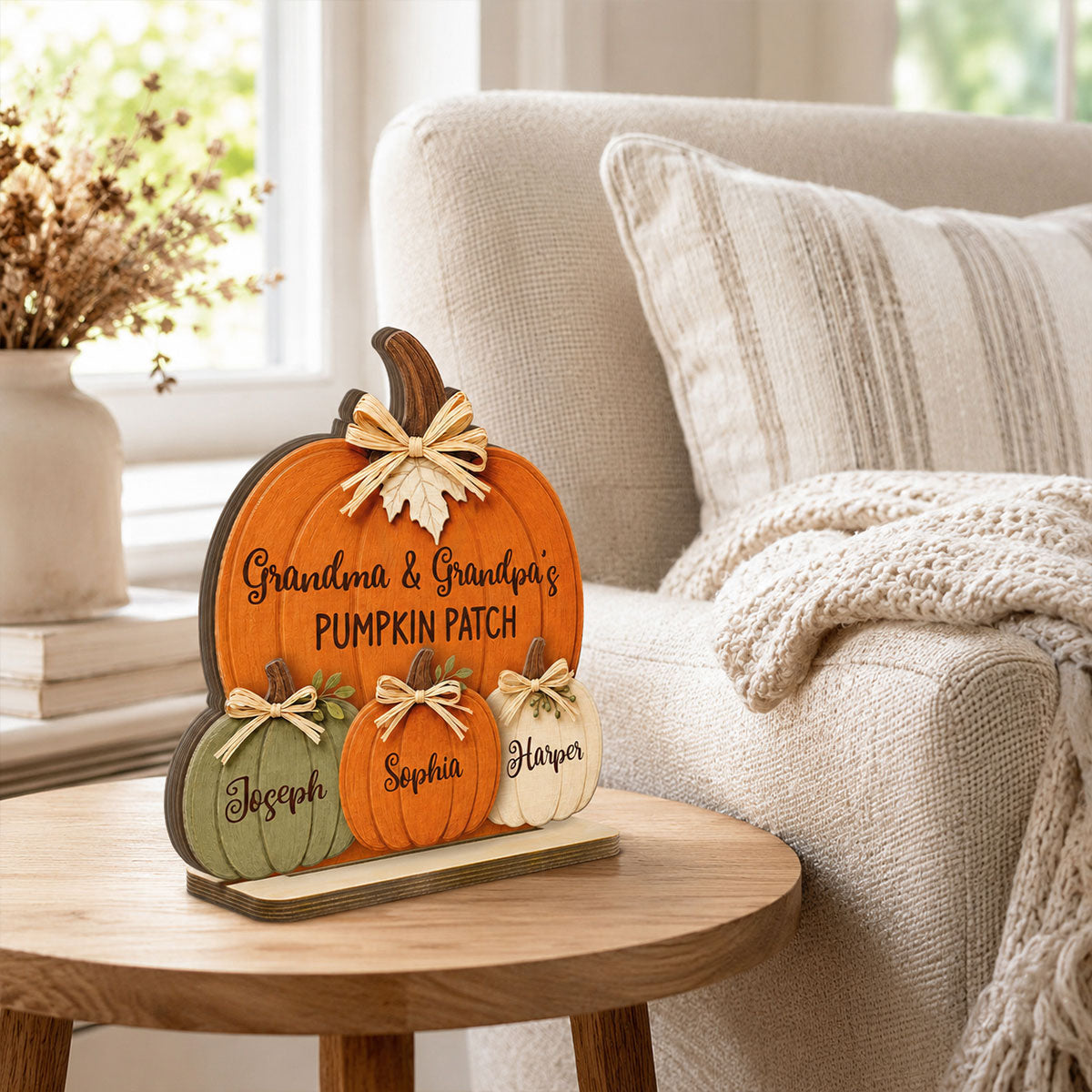 Grandma & Grandpa's Pumpkin 2D Flat Printed - Personalized 2-Layered Wooden Plaque - Fall Season Decor For Grandparents