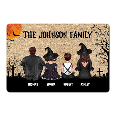 Welcome To Our Family Halloween Back View Couple Family Kid Dog Cat Personalized Doormat