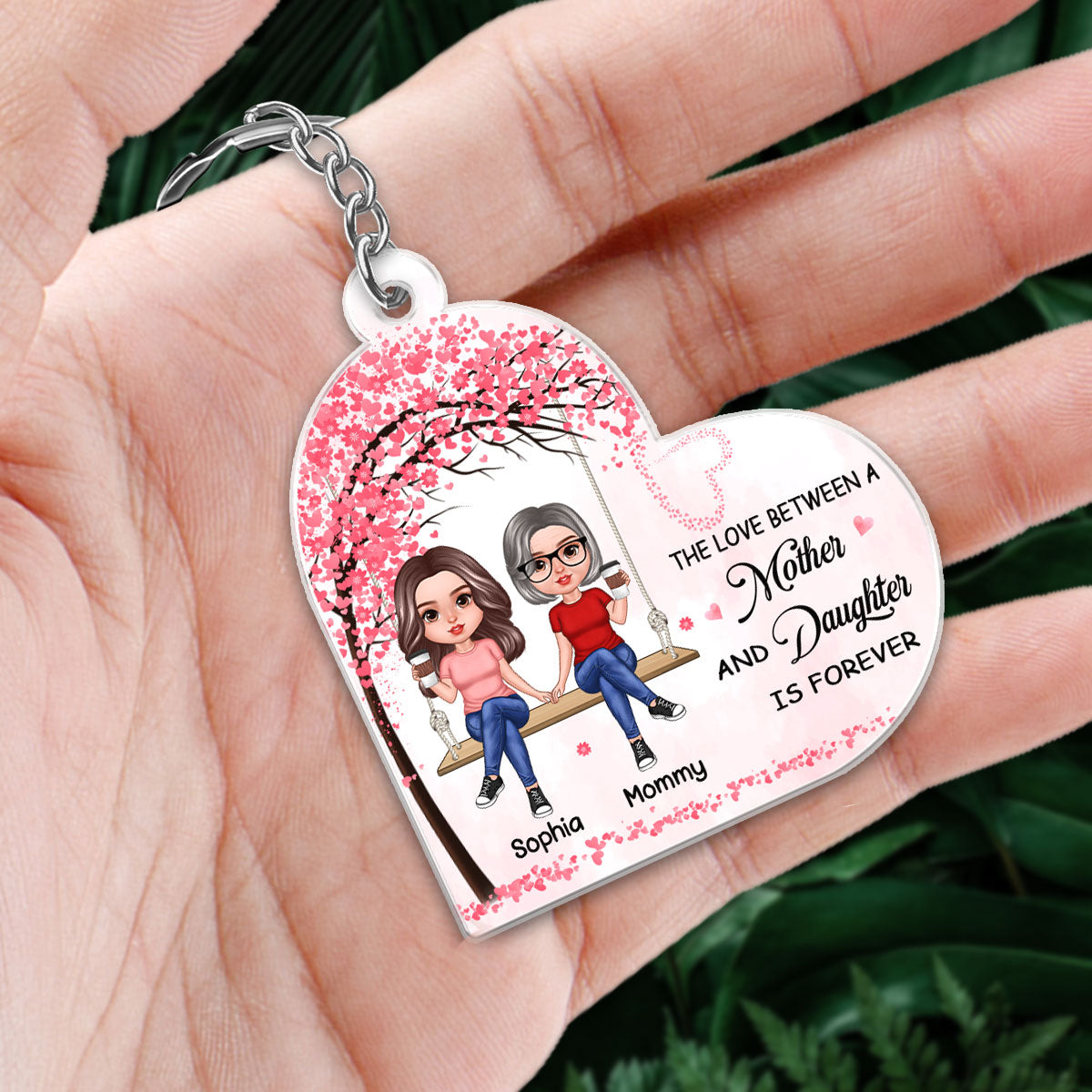 Mother Daughter Sitting On Swing Favorite Song Scannable QR Code Personalized Acrylic Keychain