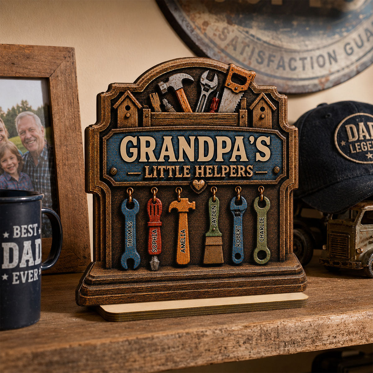 Grandpa's Little Helpers - Personalized 2-Layered Wooden Plaque - Father's Day Gift For Dad, Husband, Grandpa
