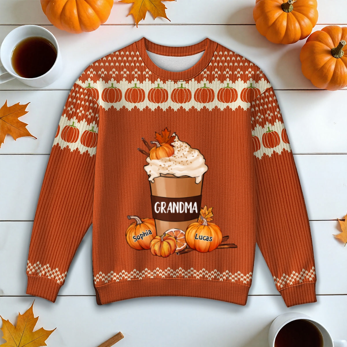 Cozy Fall Vibe Grandma Pumpkin Spice Latte Personalized Sweater