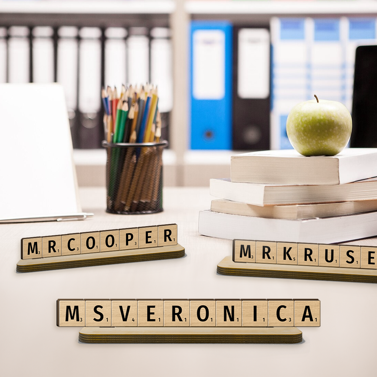 Puzzle Word Personalized Wooden Office Table Place Name