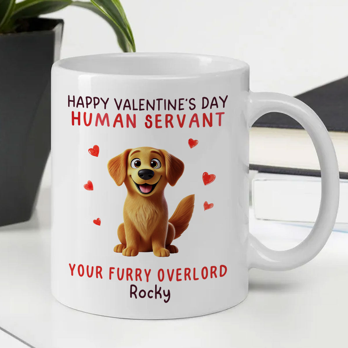 Funny Cartoon Dogs Happy  Dog Human Servant Personalized Mug, Funny Gift For Dog Lovers