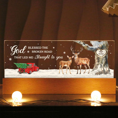 God Blessed The Broken Road Personalized Acrylic Block LED Night Light, Christmas Gift for Couples