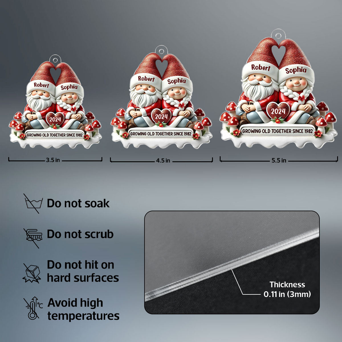 3D Effect Gnome Couple Personalized Acrylic Car Hanger Ornament, Valentine's Gift For Him, For Her, Husband, Wife