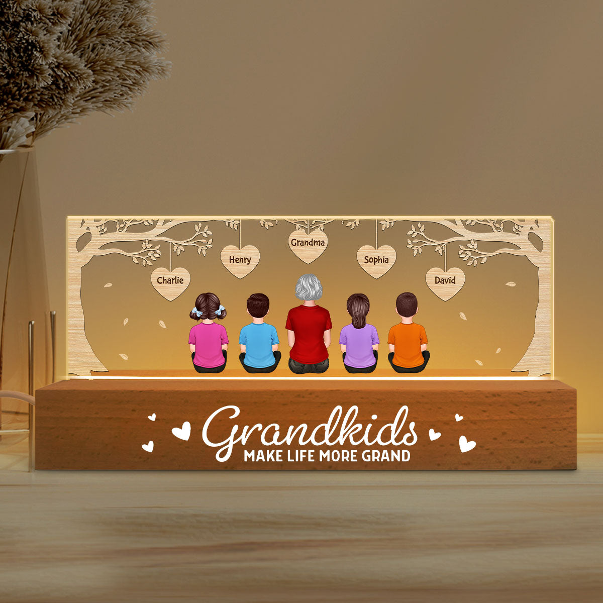 Grandkids Make Life More Grand Gift for Grandma Personalized Acrylic Block LED Night Light