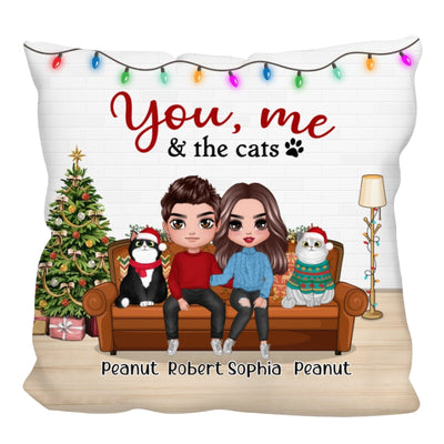 You Me & The Cats On Sofa Christmas Personalized Pillow (Insert Included)