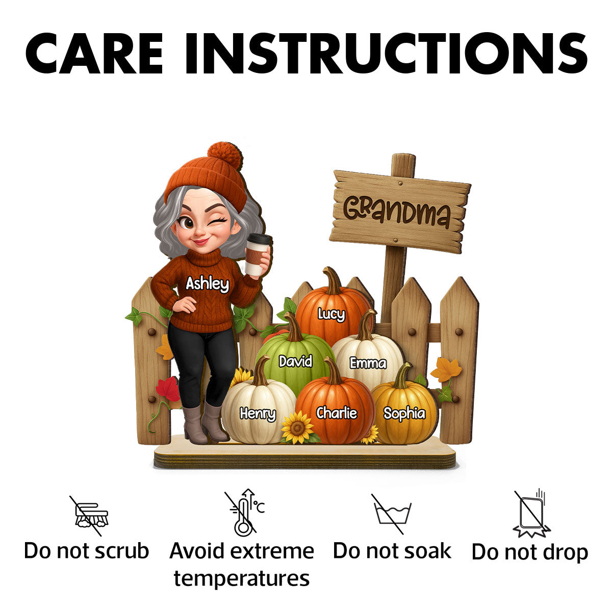 Grandma Fall Season Standing At Fence Pumpkins Personalized Standing Wooden Plaque