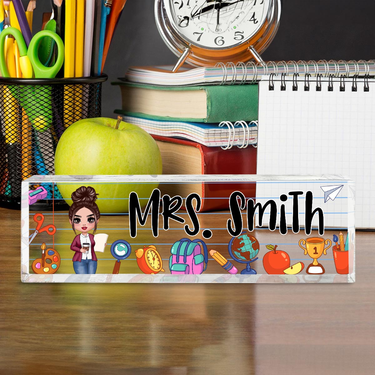 Teacher School Things Personalized Acrylic Desk Name Plate, Back To School Gift For Teacher, Office Decor