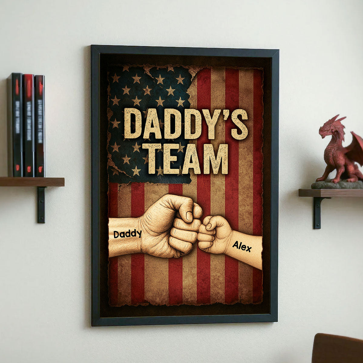 Daddy's Team Fist Bump Metal Plate Vintage Personalized Poster, Father's Day Gift for Dad