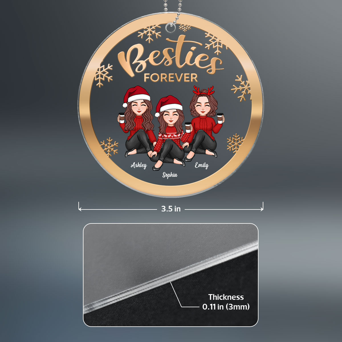 Gradient Christmas Cute Besties Sisters Sitting Personalized Acrylic Ornament