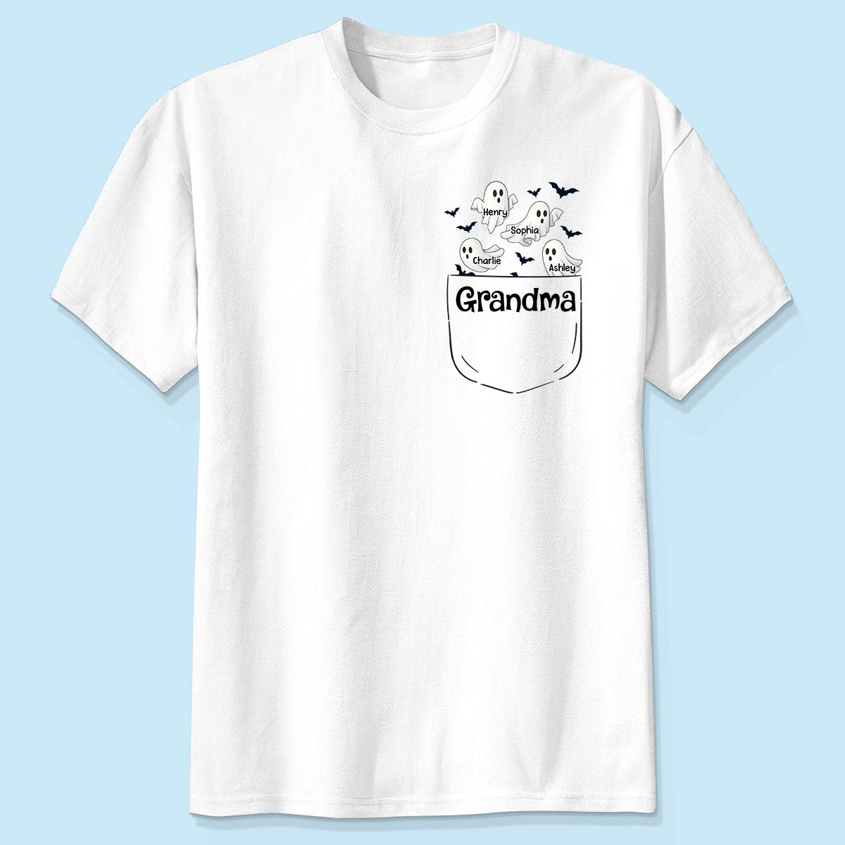 Grandma Cute Ghost and Bat Halloween In Pocket Effect Personalized Shirt