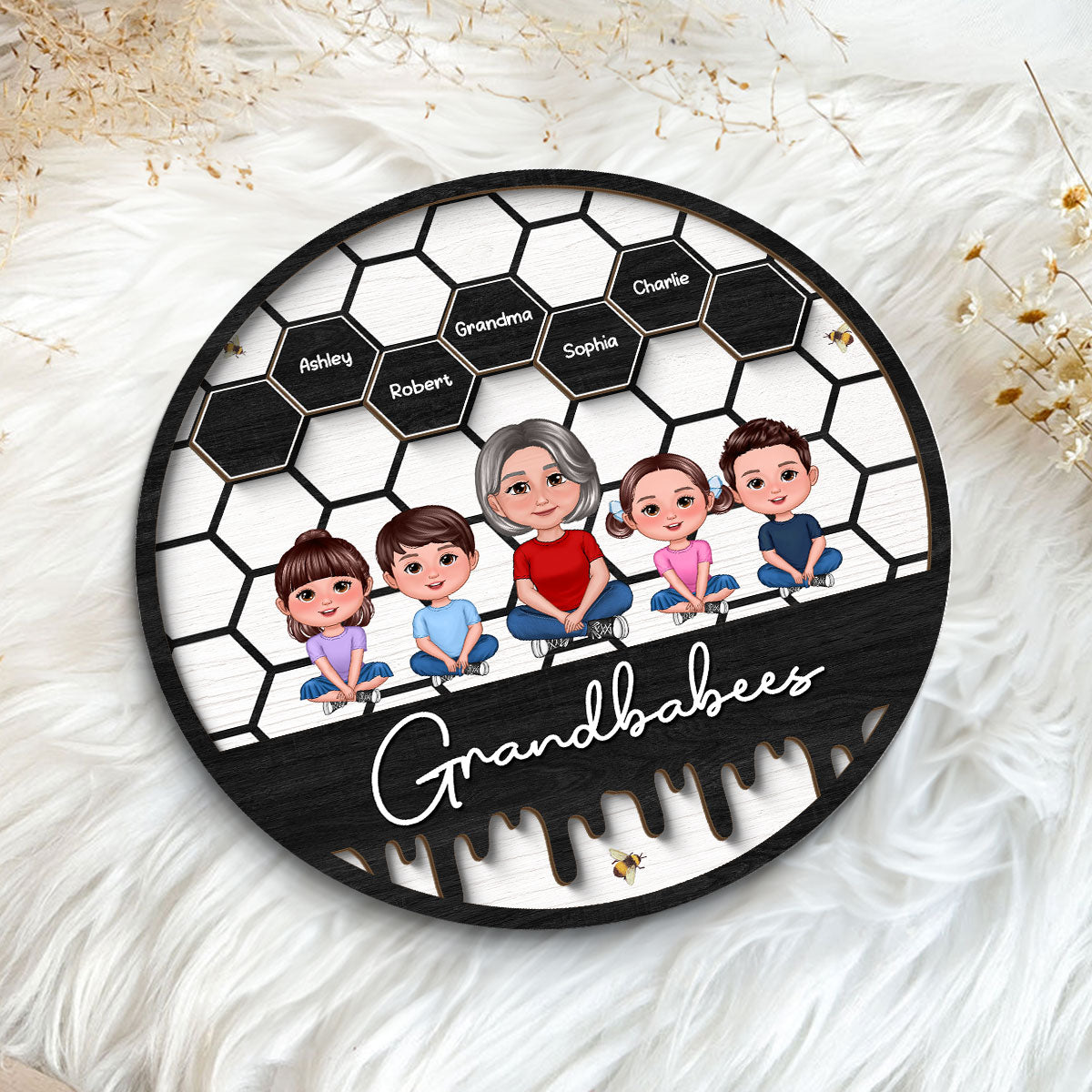 Grandbabees Crossed Legs Grandma Grandkids Sitting Personalized 2-layer Wooden Plaque, Gift For Grandma