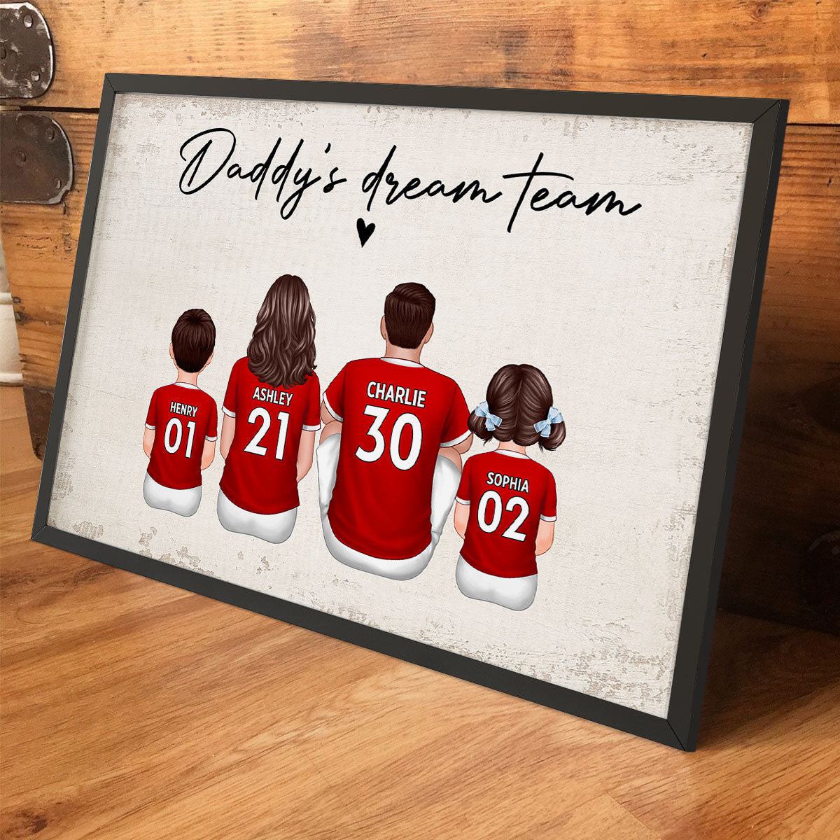 Daddy's Team Soccer Football Family Sitting Personalized Poster, Gift For Family, Dad, Grandpa, Husband