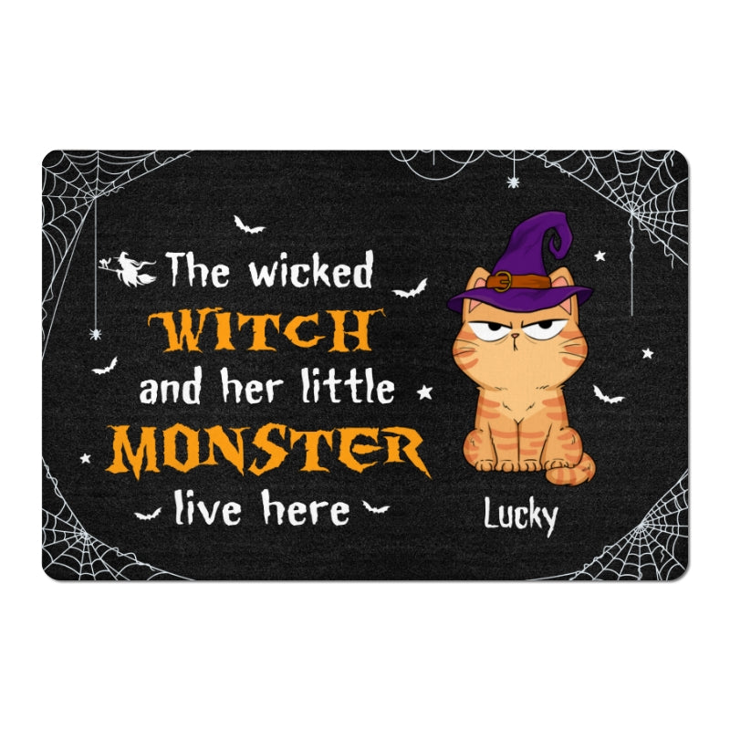 A Wicked Witch And Funny Cats Live Here Personalized Doormat