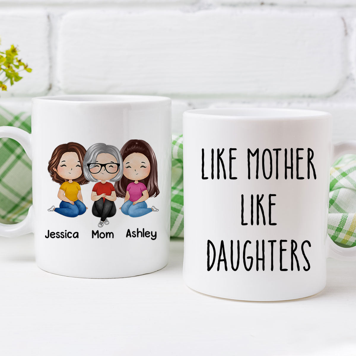 Like Mother Like Daughter Doll Woman Sitting Watercolor Style Personalized Mug