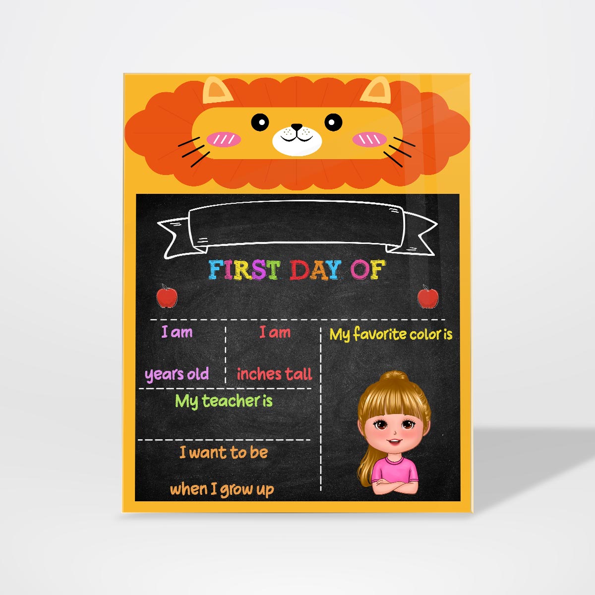 Lion Elephant Cute Kid First Day Of School Personalized Reusable Board Sign, Back To School Gift
