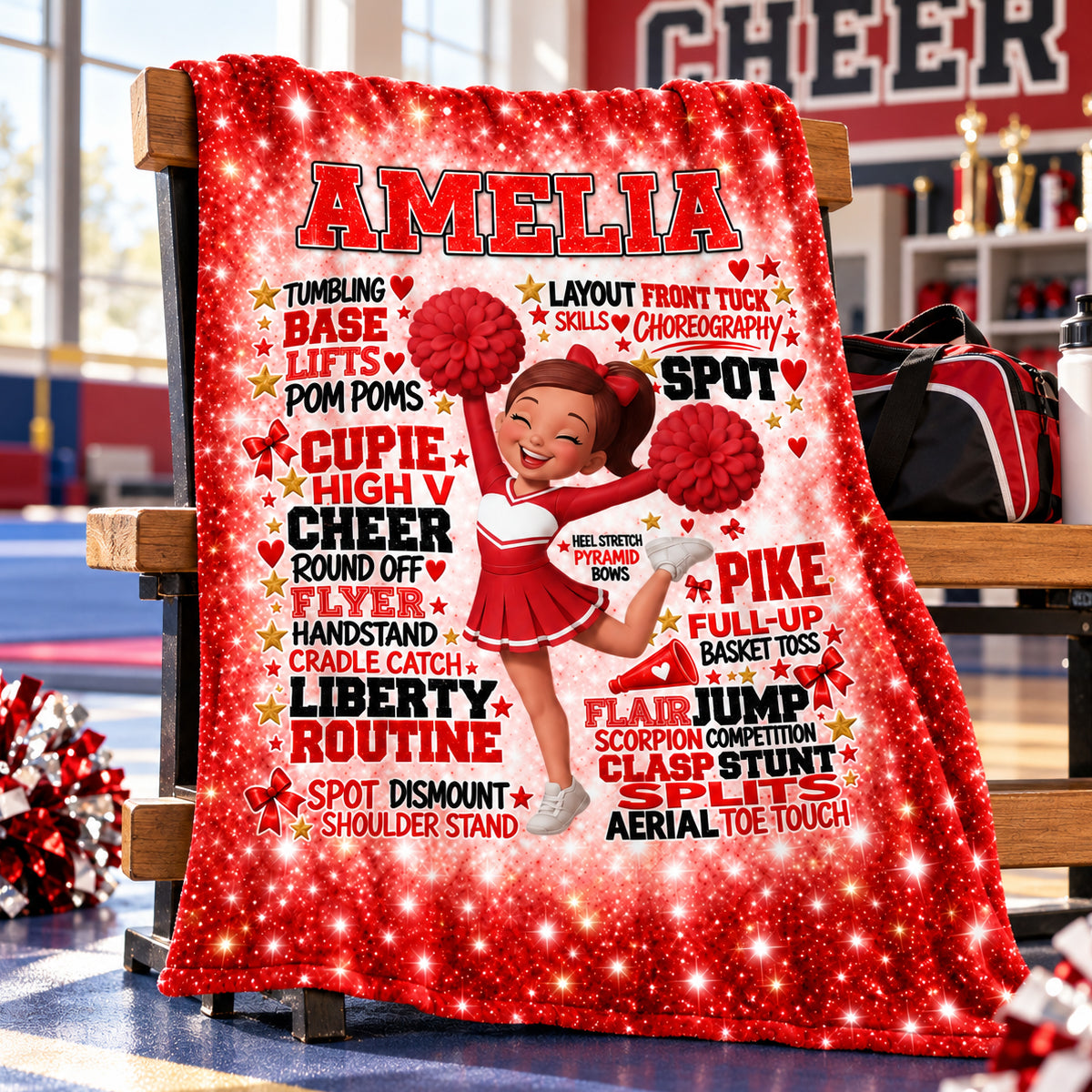 Proud Cheerleader Custom Name Typography Word Art - Personalized Fleece Blanket - Christmas Gift For Cheerleaders, Daughter, Granddaughter