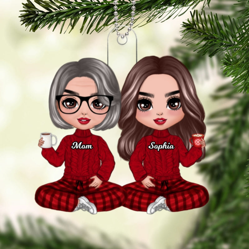 Christmas Doll Mom Daughter Sitting Personalized Acrylic Ornament