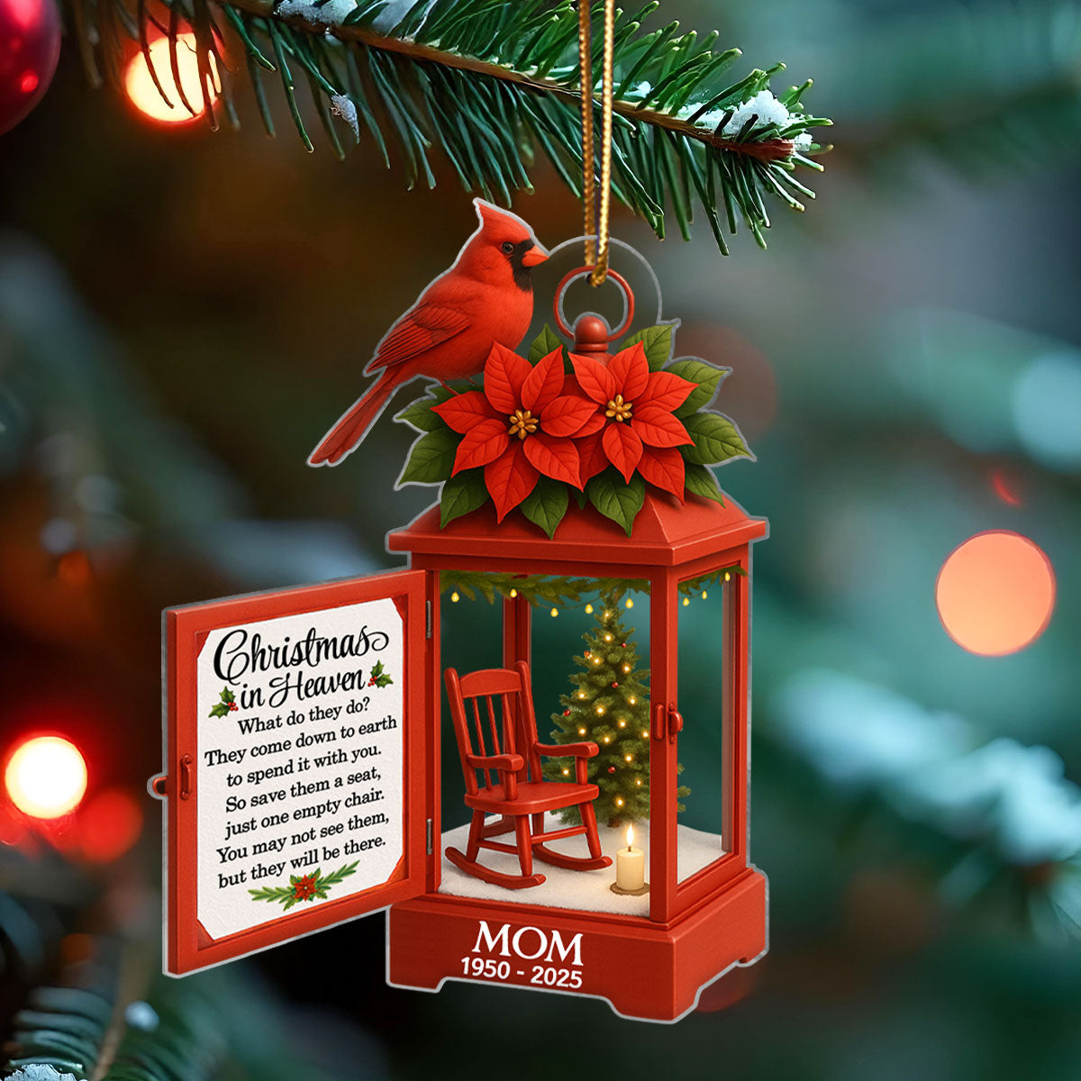 Personalized Lantern Memorial Chistmas Ornament, Christmas In Heaven, Sympathy Gift For Loss Of Loved Ones