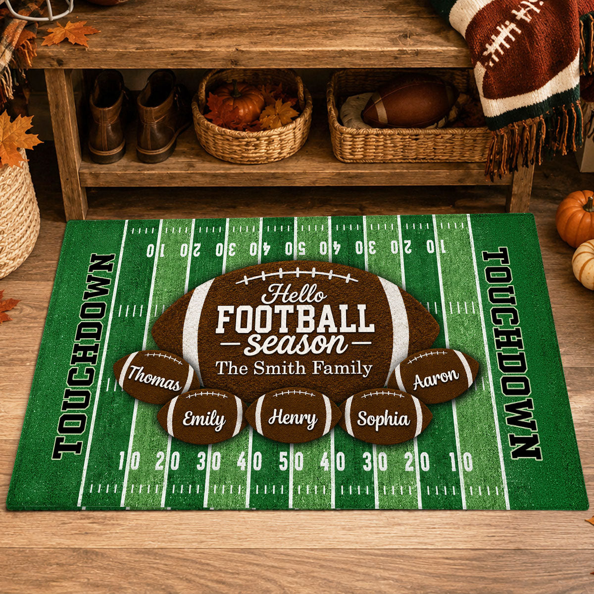 Hello Football Season Custom Family Names - Personalized Doormat - Football Season Decor For Family