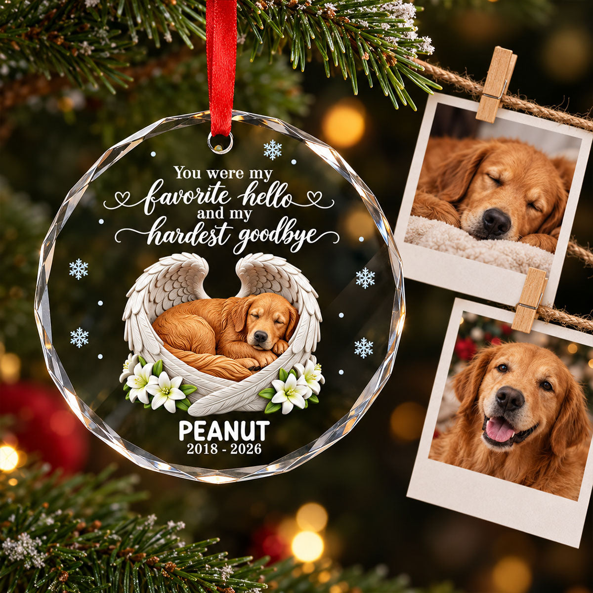 Custom Dog Cat Pet Memorial Angel Wings - Personalized Glass Ornament - Christmas Memorial Ornament For Pet Lovers, Dog Lovers, Cat Lovers