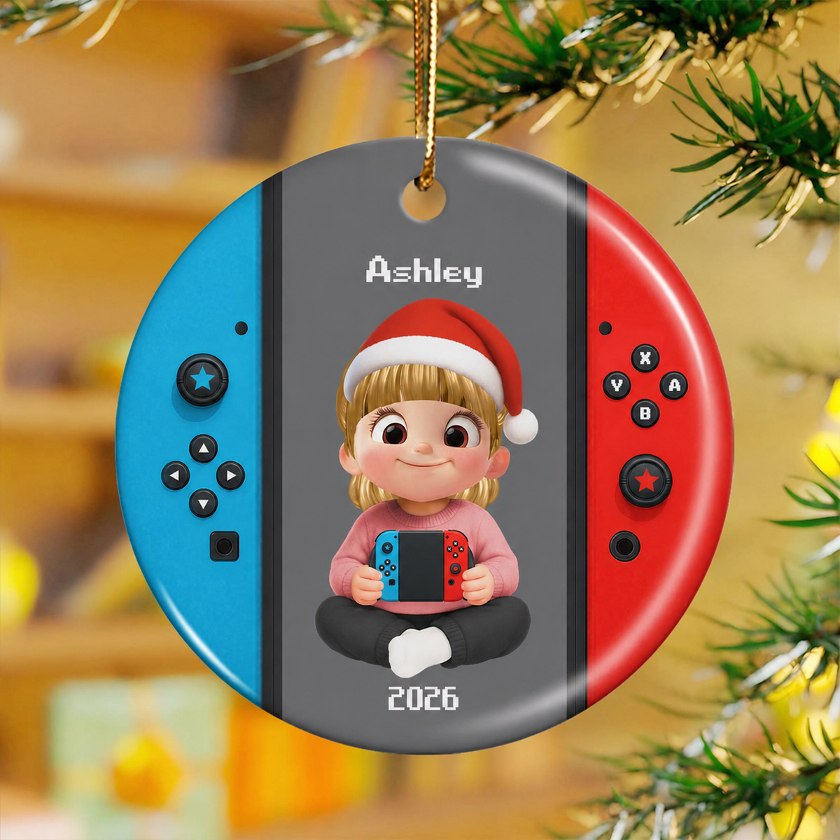 Christmas Gamer - Personalized Ceramic Ornament - Gift for Boys Girls Kids