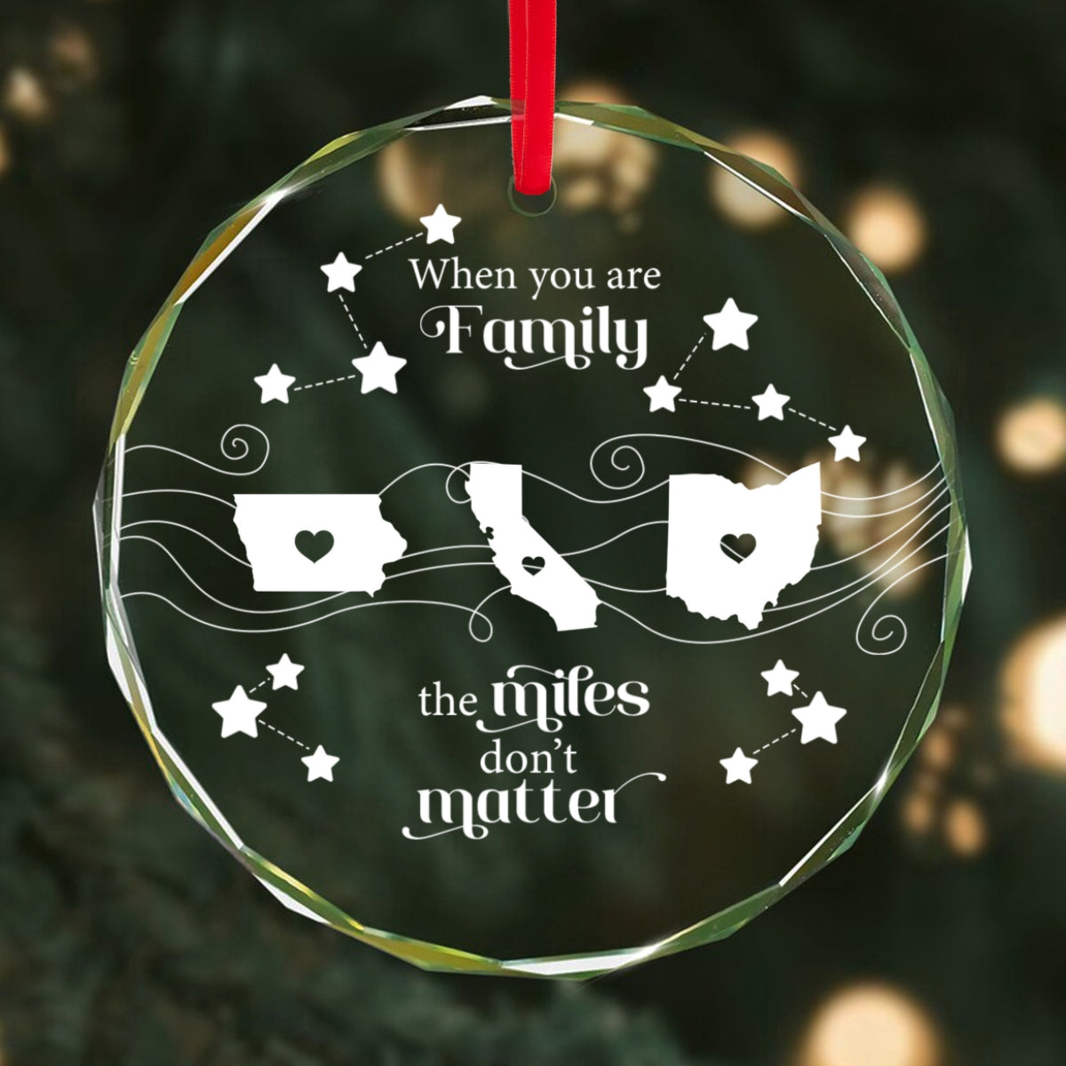 Long Distance Family Friends Siblings Sisters Besties Personalized Glass Ornament, Togetherness Christmas Gift