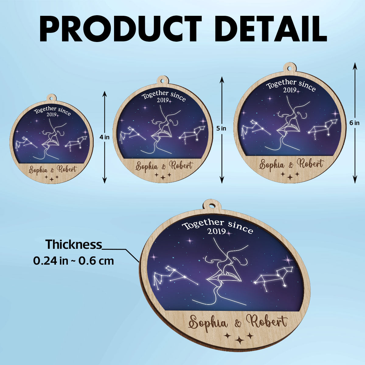 Couple Kissing Outline Zodiac Galaxy Sky Personalized 2-Layer Wooden Ornament