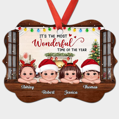 Cute Kids Looking Outside Window Personalized Christmas Ornament