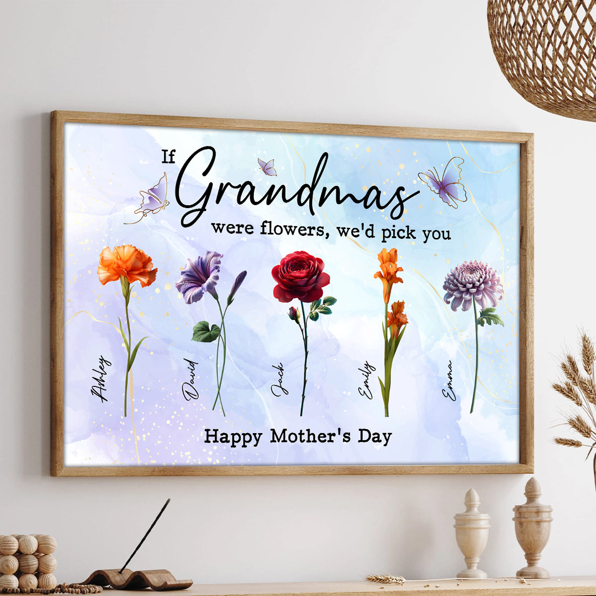 3D Effect Birth Month Flowers Grandma Mom If You Were Flowers Personalized Poster, Gift