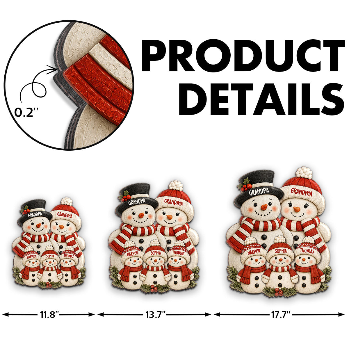 Cute Snowman Grandparents & Grandkids 2D Flat Printed - Personalized Wooden Sign - Christmas Decor For Family, Grandma, Grandpa