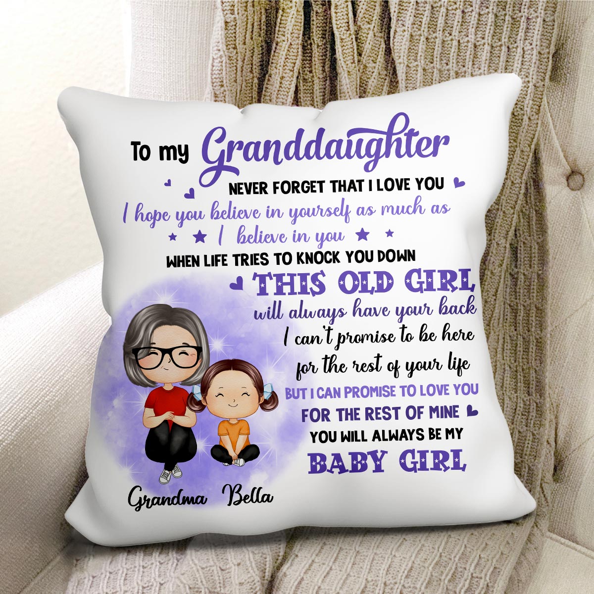 Watercolor Background To My Granddaughter Grandson Doll Grandma Grandkids Watercolor Style Gift For Grandchildren Personalized Pillow