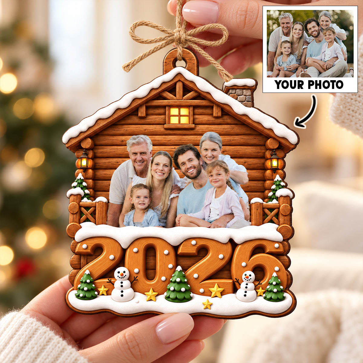 Custom Family Photo - Personalized Wooden Ornament - Christmas Gift for Family