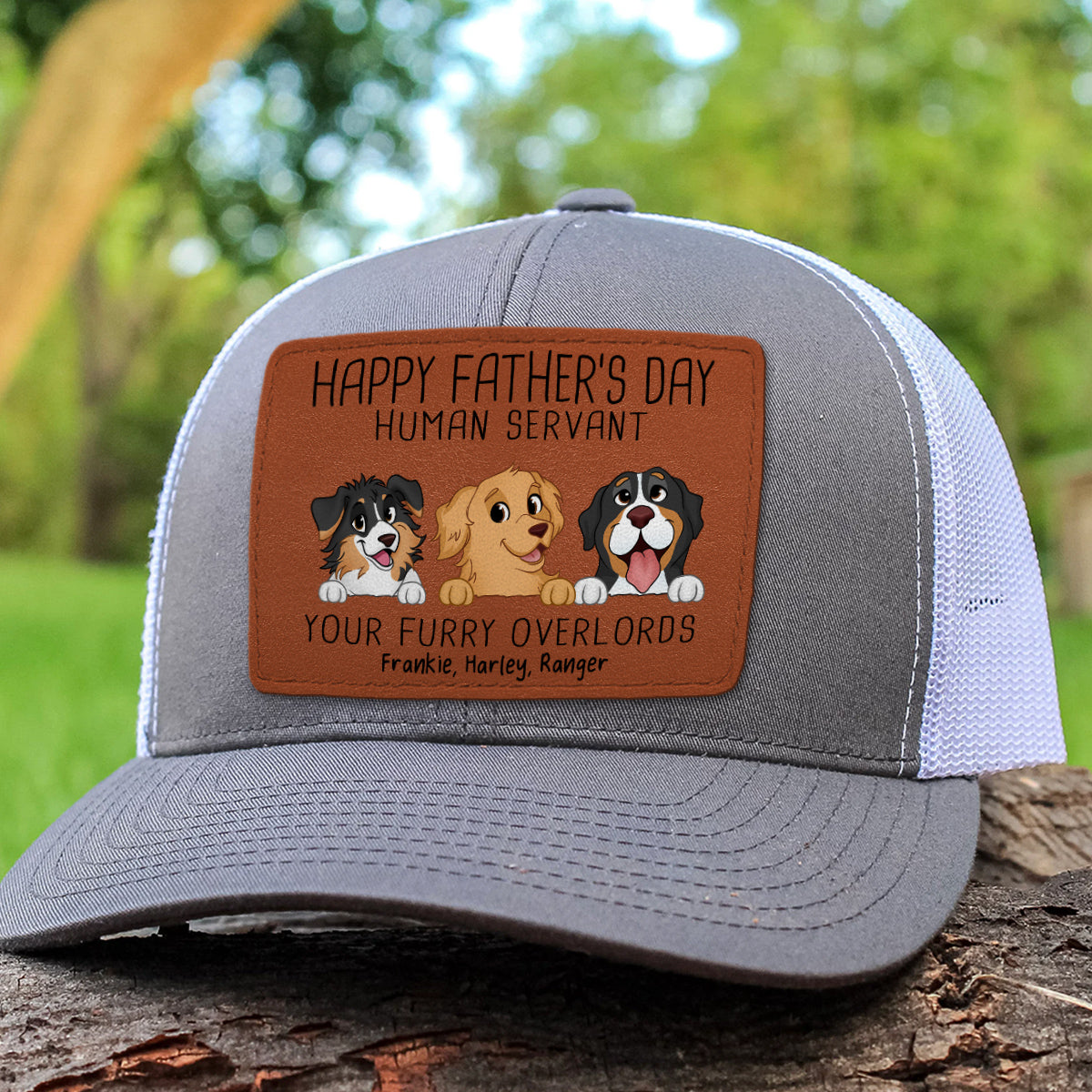 Happy Father‘s Day Human Servant Funny Cute Dogs Personalized Leather Patch Hat, Gift For Dog Dad