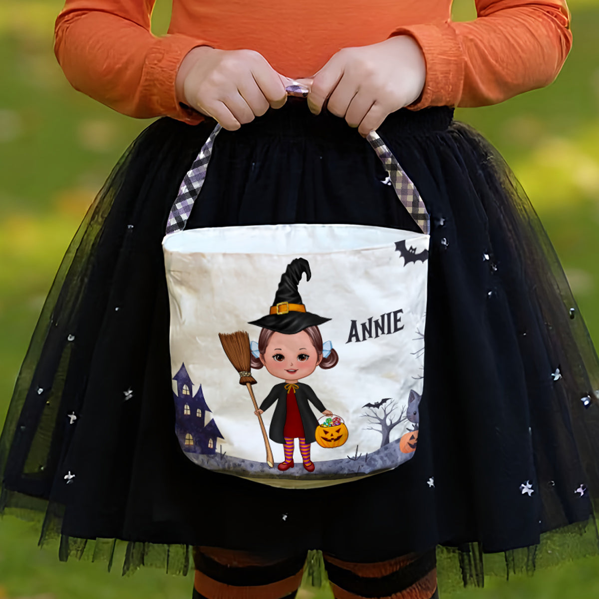 Halloween Cute Kids Characters Personalized Trick or Treat Basket, Gift for Daughter, Son, Grandkids