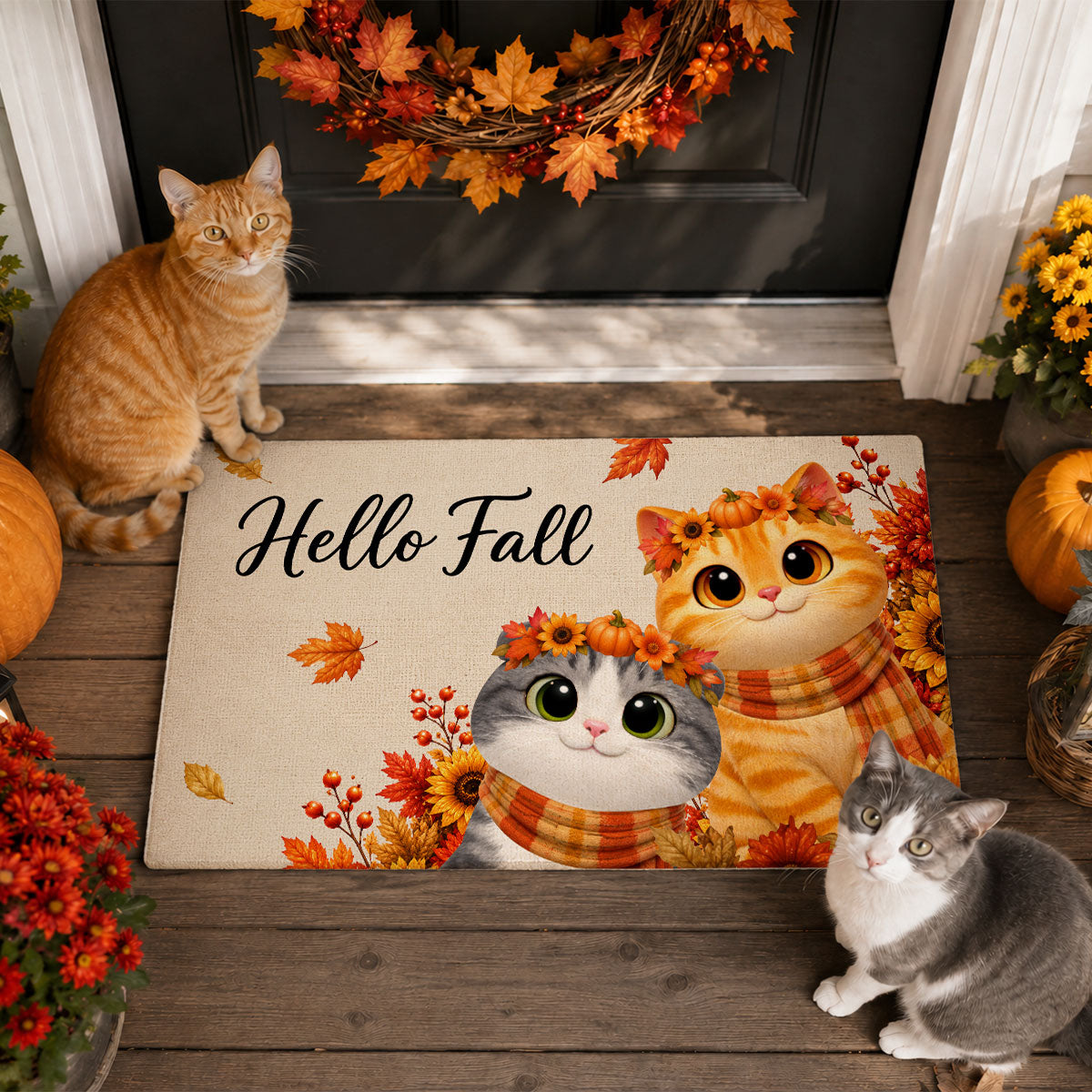 Cute Cats Welcome - Personalized Doormat - Cozy Fall Decor for Cat Lovers