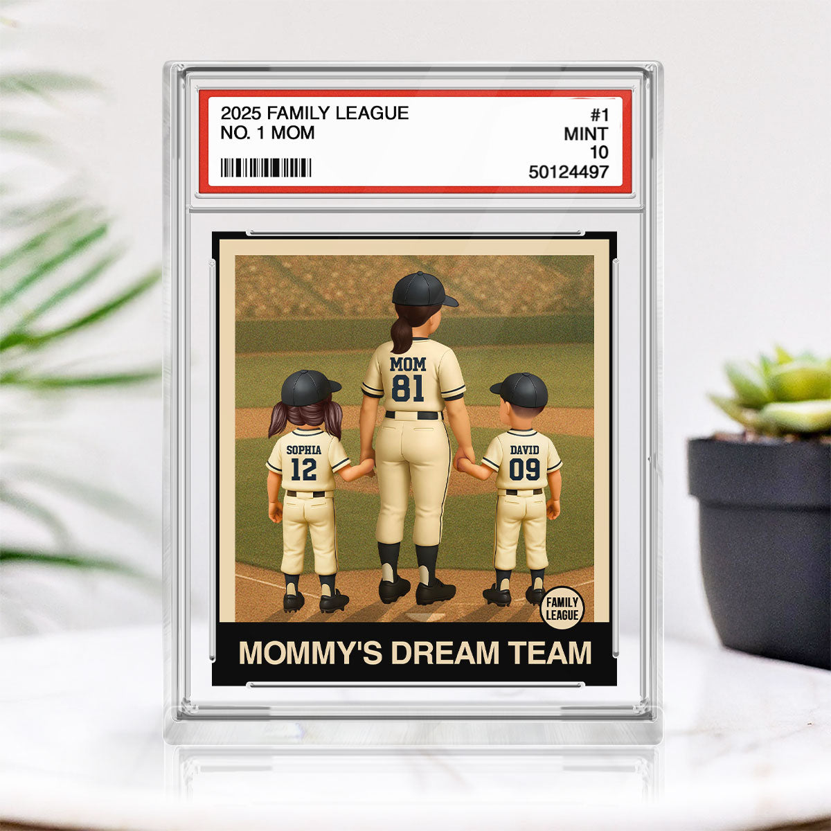 Baseball Mom Woman & Kids Trading Card Style Personalized Acrylic Block Plaque