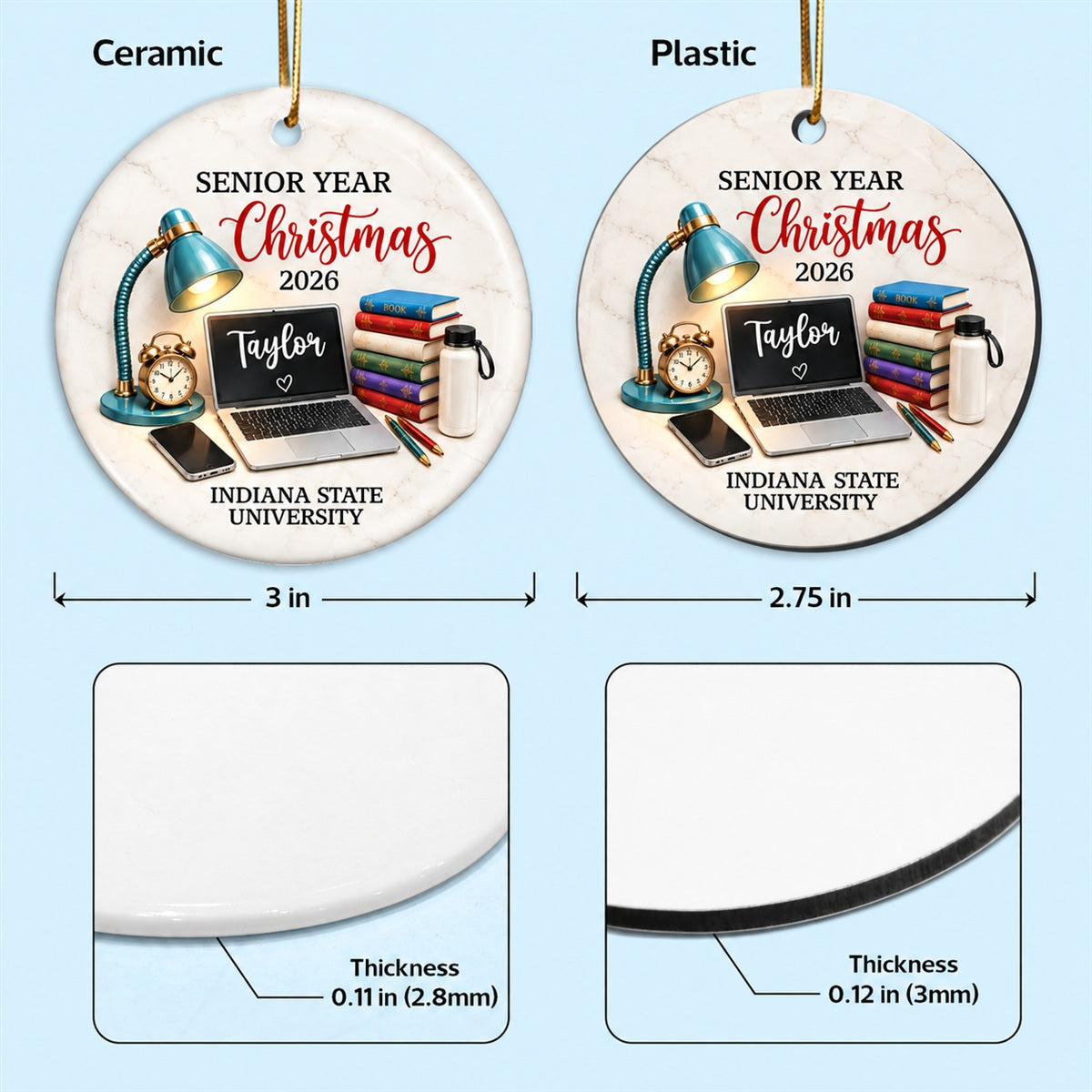 Senior Year Christmas Study Desk – Personalized Ceramic Ornament – Senior Keepsake Gift, High School or College Graduation Gifts