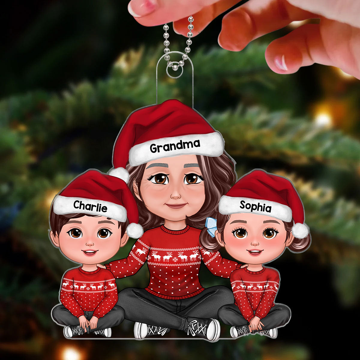 Grandma Grandkids Sitting Embracing Crossed Legs Personalized Acrylic Ornament