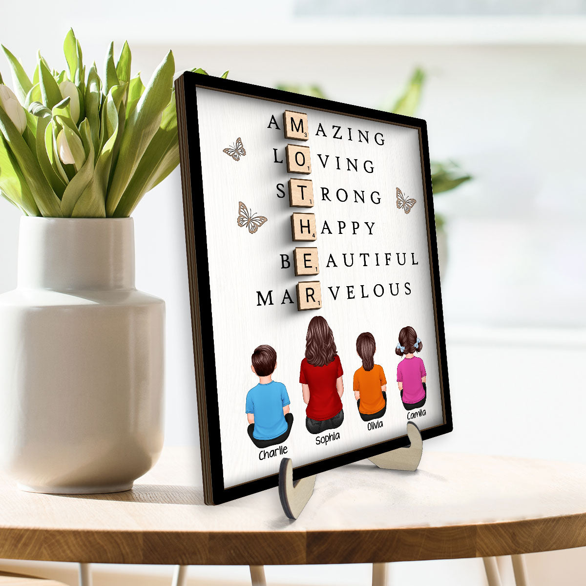 MOTHER Alphabet Tiles Gift For Mom Personalized 2-Layer Wooden Plaque